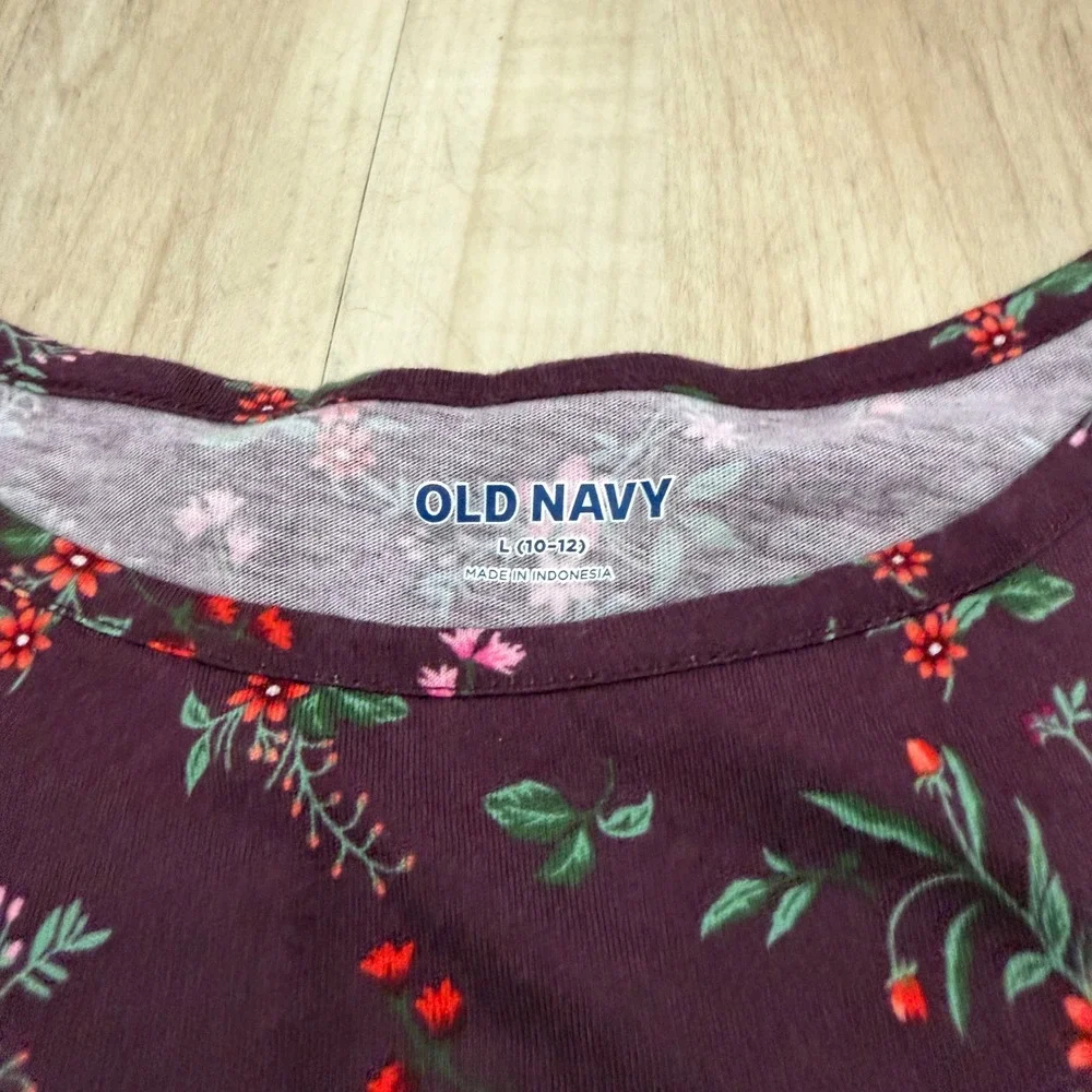 Old Navy Kids Girls Plum Floral Long Sleeve Tiered Jersey Dress L 10-12 NEW
